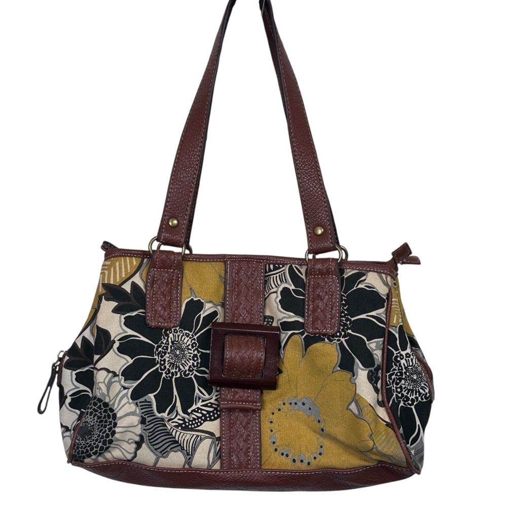 GAL Vintage Floral Brown and Yellow Canvas Shoulder Bag